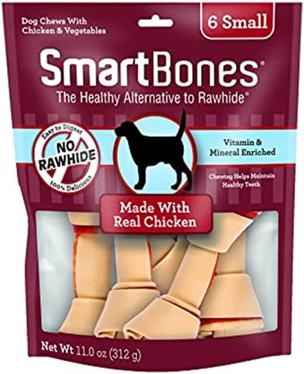 SmartBones Small Chews, Chicken, Treat Your Dog to a Rawhide-Free Chew Made with Real Meat and Vegetables, 6 Count