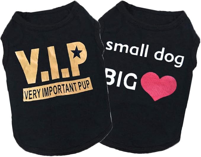 6 Pack Dog Clothes for Small Dogs Boy and Girl, Soft and Breathable Puppy Kitten Dog Shirts with Letters for Pet Dogs Cats, Black Dog T-Shirts Apparel Sleeveless Vests for Chihuahua Yorkies