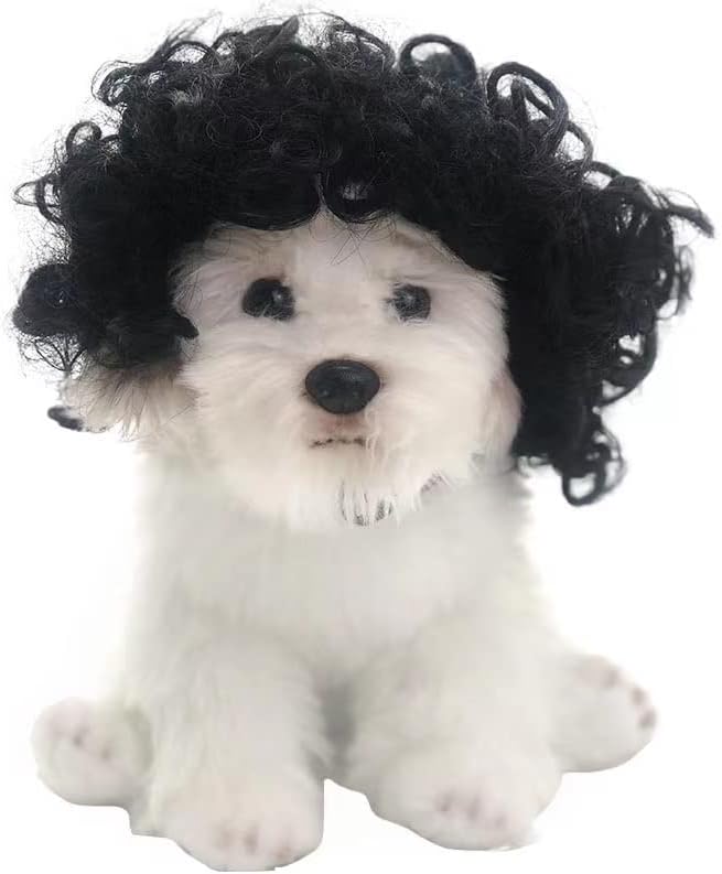 Spa Day Dog Costume Cosplay Wig, Curly Hair Pet Cat Wigs for Halloween Parties Dog Hats Wigs for Small Medium and Large Dogs Adjustable(Pet Head Circumference 6-27 inches)