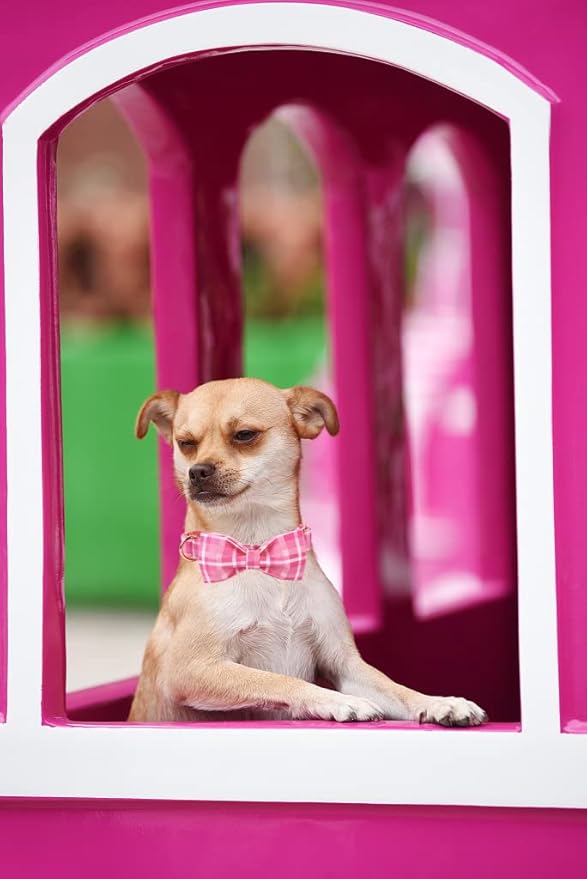 Lionheart glory Pink Plaid Dog Collar, Adjustable Dog Collar with Bowtie, Pet Gift Girl Collar for Dog Soft Bowtie Dog Collars for Medium Dogs