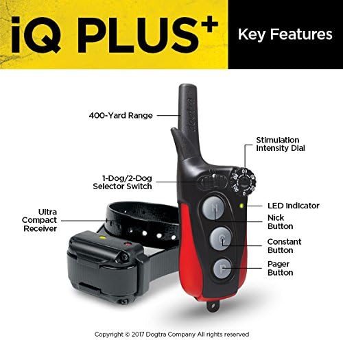 Dogtra IQ Plus+ 1-Dog Remote Training Collar - 400 Yard Range, Waterproof, Rechargeable, Static, Vibration - Includes PetsTEK Dog Training Clicker