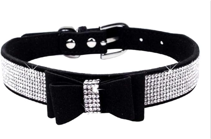 Cute Dog Collar with Bling Rhinestone, Fancy Crystal Diamond Glitter Pretty Jewel Soft Cat Collars for Small Medium Large Breed Dogs Girl Female Pet Puppy Kitten Terrier (XS, Black1)