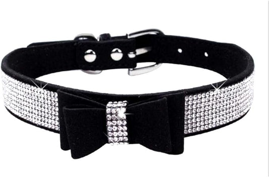 Cute Dog Collar with Bling Rhinestone, Fancy Crystal Diamond Glitter Pretty Jewel Soft Cat Collars for Small Medium Large Breed Dogs Girl Female Pet Puppy Kitten Terrier (XS, Black1)