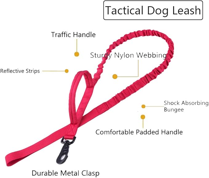 Xqpetlihai Tactical Dog Collar and Leash Set Adjustable Military Nylon Dog Collar with Control Handle and Heavy Duty Metal Buckle for Large Dogs(Red M