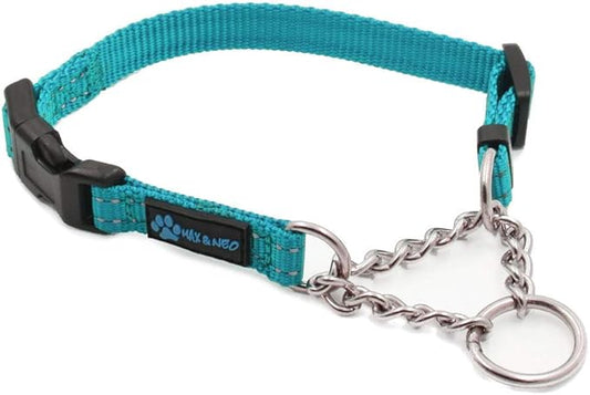Max and Neo Stainless Steel Chain Martingale Collar - We Donate a Collar to a Dog Rescue for Every Collar Sold (X-Small, Teal)