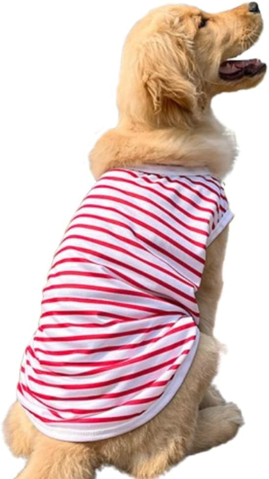 ANIAC Summer Large Dog Shirt for Girl Boy Red White Striped Cotton Dog T-Shirt Breathable Basic Tank Top Sleeveless Doggy Vest Cooling Pet Clothes for Big Dog 44-55 LB (Red-1, 5XL)