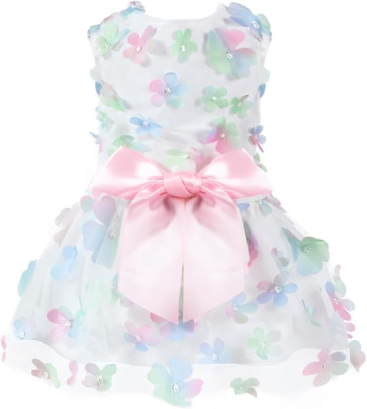 Laifug Dog Dress Puppy Print Princess Dog Dress Cute Party Wear (White, S)
