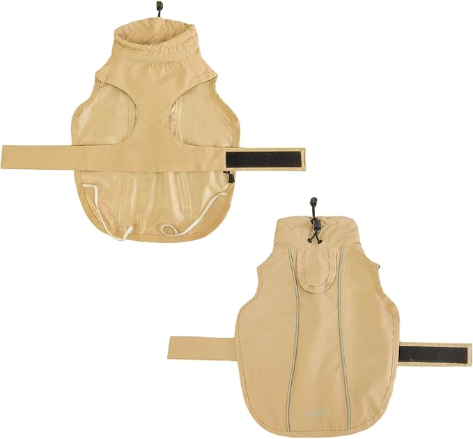 Waterproof Dog Raincoat with Reflective Strip, Adjustable Breathable Rain Coat Jacket with Leash Hole for Dogs (Khaki, XX-Large)