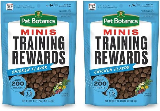 Pet Botanics 4 oz. Pouch Training Rewards Mini Soft & Chewy, Chicken Flavor, with 200 Treats Per Bag, The Choice of Top Trainers (Pack of 2)
