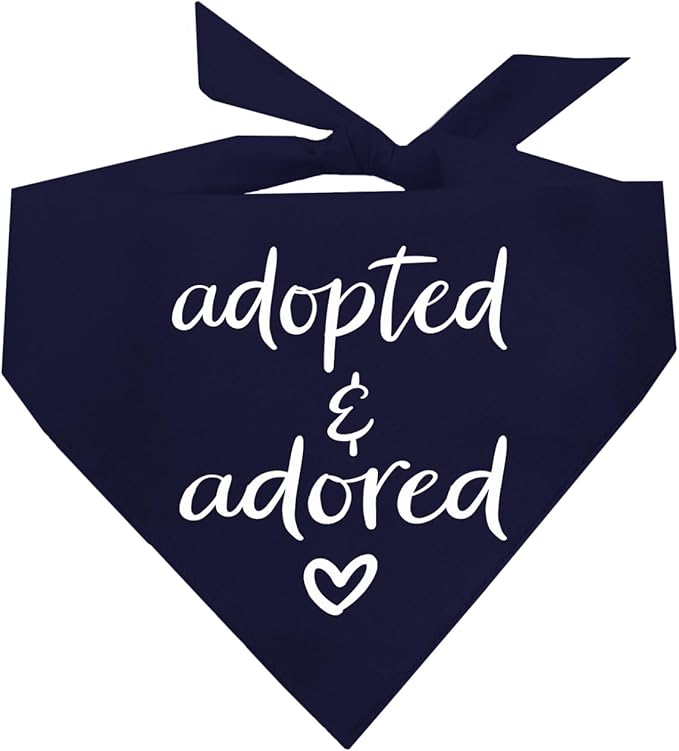 Adopted and Adored Dog Bandana | 100% Cotton Adjustable Triangle | Made in USA | Adoption Event Prop Photoshoot | Rescue | Navy X-Small (380)