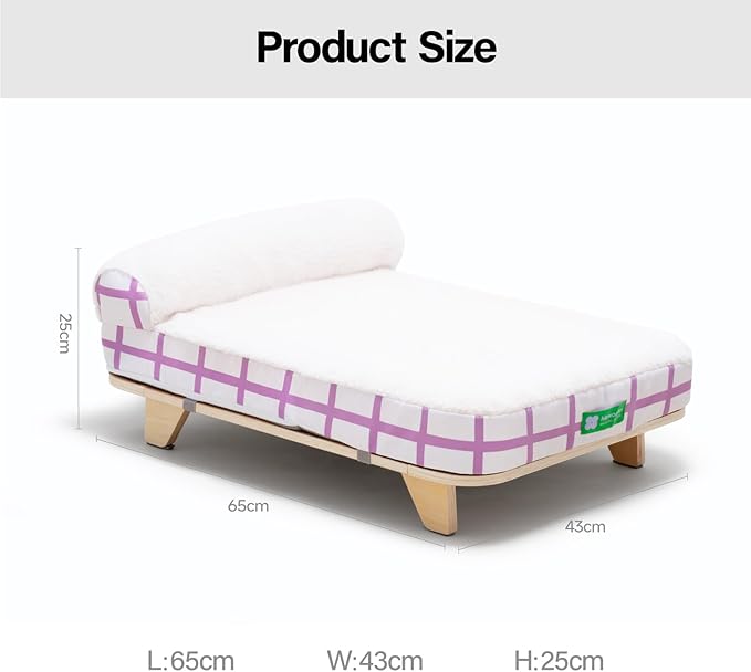 MEWOOFUN Cat Couch Bed, Modern Elevated Cat Bed with Nonskid Bottom, Orthopedic Pet Sofa Bed with Removable Washable Cover, Wooden Pet Furniture for Kitty Puppy, Purple & White