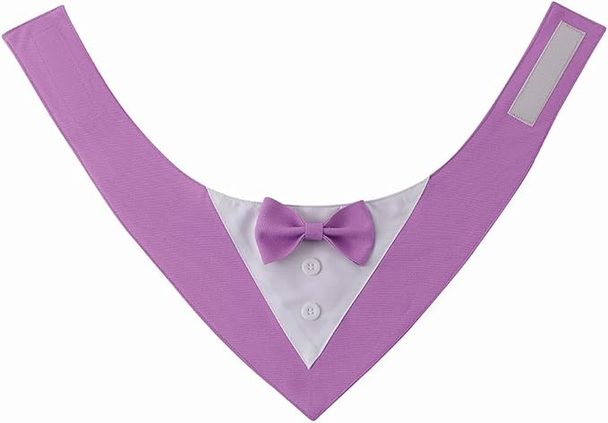 Tuxedo Dog Collar for Wedding Engagement and Birthday, Formal Dog Bandana Collar Costume with Bow Tie and Adjustable Buckle,Suitable for Small Medium Large Dog. (Purple, S)