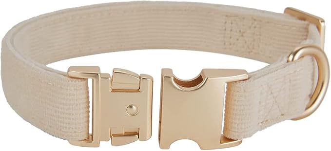 Soft Corduroy Dog Collar and Leash Set, Adjustable Cotton Dog Collars with Metal Buckle and Lead for Small Dogs,Beige