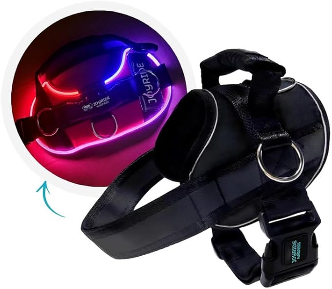 Joyride Harness LED Light Up Dog Harness 2.0 - Patent Pending Design, 3 LED Modes, Vibrant Rechargeable Lighting, Customizable Name Tag Area, and Convenient On/Off Button for Enhanced Pet Safety