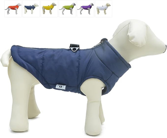 Winter Vest With Cotton Lining, Waterproof Ultra Warm Coat, Windproof Zippered Jacket, Breathable Soft for Small Medium Large Dogs, Navyblue S