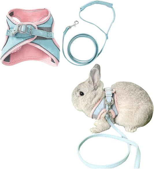 Rabbit Harness and Leash - Adjustable Bunny Harness Escape Proof for Walking Runnig Hiking Camping Outdoor - Cute Small Animal Harness Leash Set (Small)