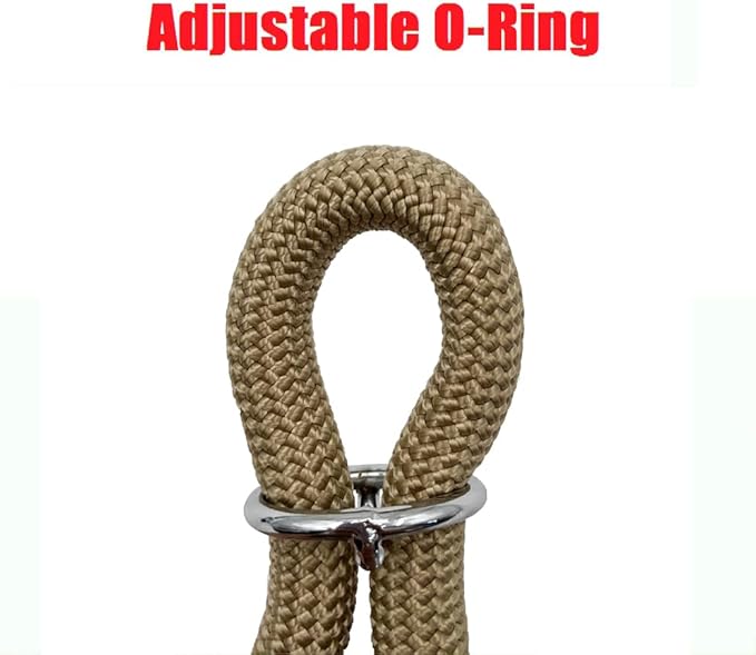 Braided Round Martingale Dog Collar, Training Collar with Slidable Stop Ring - Ideal for Large Dogs (XL(1/2") - 26" Long, Khaki)