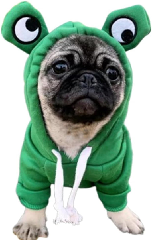 ANIAC Funny Pet Clothes for Small Dog Cat Girl Male Frog Hoodies Warm Sweatshirt Coat with Eye Hood Fall Puppy Cat Apparel Christmas Halloween Costume (Green, X-Small)