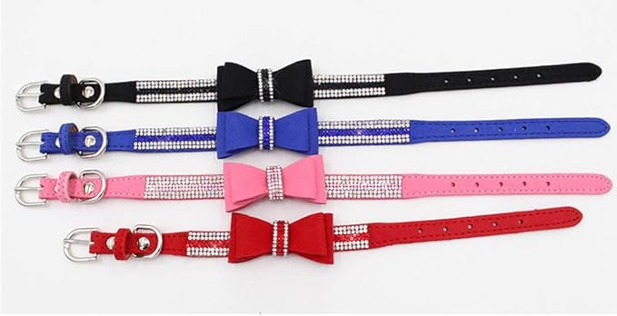 Small Dog Collars for Female Dogs, Cute Bling Rhinestone Crystal with Bow Tie Glitter Diamond Bowtie Puppy Collars for XXS XS Small Medium Large Pet Girls Dogs Cats, Pink S