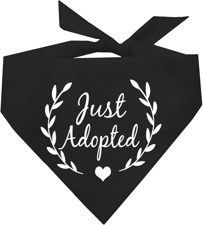 Just Adopted Dog Bandana (20 Black, One Size)