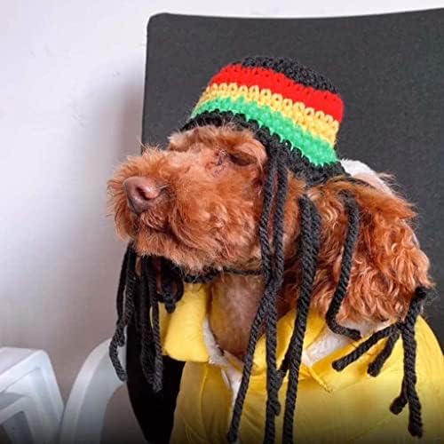 Dog Knitted Hat with Dreadlocks,Dog Winter Woolen Cap Cool Cat Headwear Puppy Costume Cosplay Hat Party Accessories for Christmas Pet Birthday Holiday