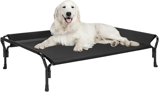 Veehoo Cooling Elevated Dog Bed, XL Raised Pet Cot with Guardrail & Slope Headrest, Durable Breathable Teslin Mesh, Non-Slip Feet, Washable Dog Couch Bed for Indoor & Outdoor, 50.5" x 33.5, Black