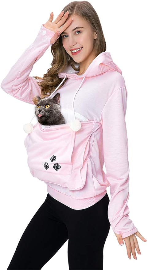 Unisex Pet Carrier Hoodie Cat Dog Pouch Holder Sweatshirt Shirt Top