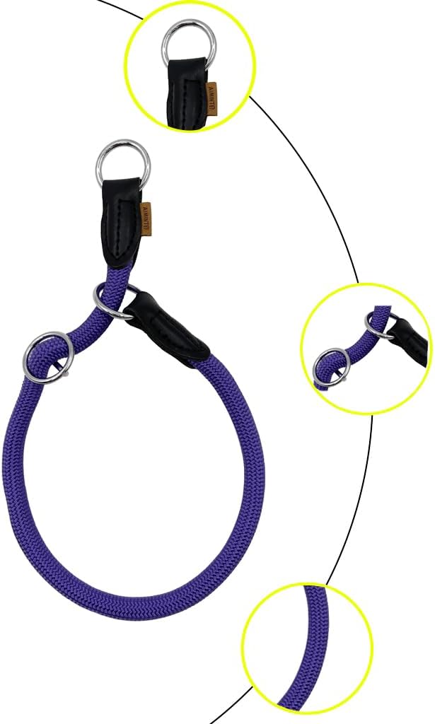 Braided Round Martingale Dog Collar, Training Collar with Slidable Stop Ring - Ideal for Large Dogs (XL(1/2") - 26" Long, Purple)