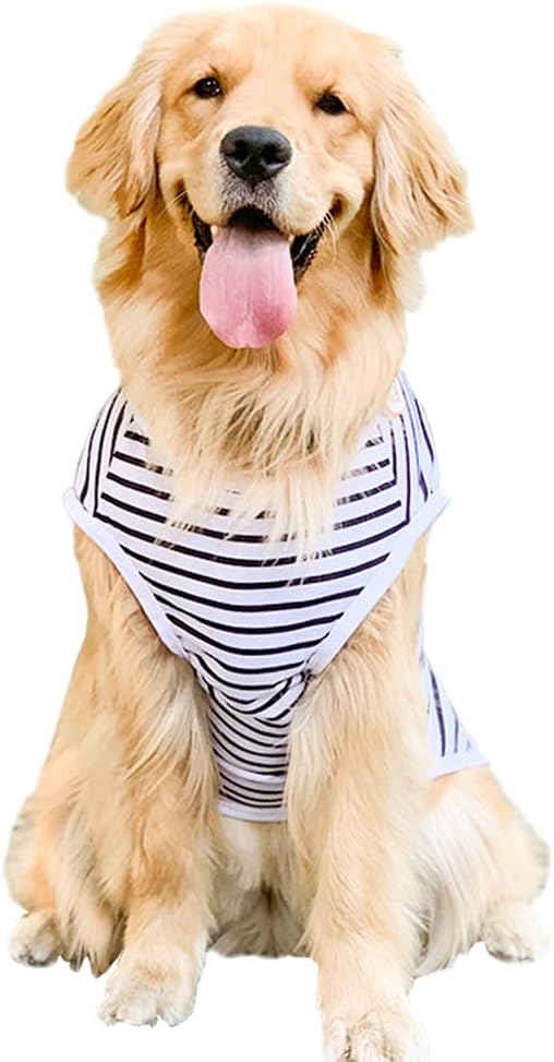 ANIAC Summer Dog Shirt for Medium Dog Girl Boy Cotton Striped Dog T-Shirt White Basic Tank Top Sleeveless Doggy Vest Cooling Pet Clothes for Dogs (White, 8XL)