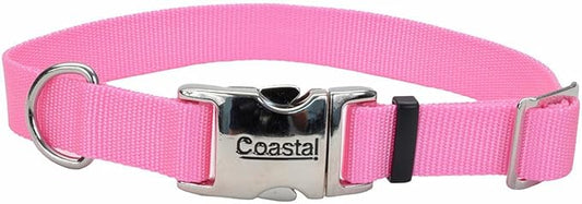 Coastal Pet Adjustable Dog Collar with Metal Buckle - Comfortable Fade-Resistant Dog Collar with Snap Lock - Perfect for Walking & Tie Outs -Pink Bright - 1" x 18" - 26"