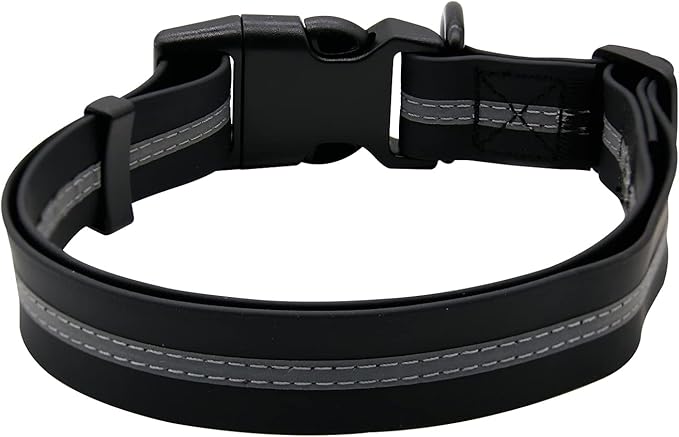 NIMBLE Dog Collar Waterproof Pet Collars Anti-Odor Durable Adjustable PVC & Polyester Soft with Reflective Cloth Stripe Basic Dog Collars S/M/L Sizes (Medium (11.81”-18.5”inches), Black)