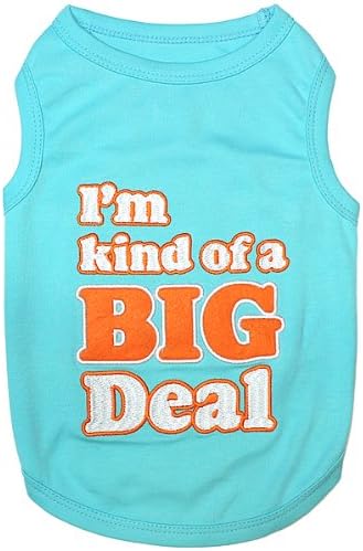Parisian Pet Dog Tshirt - Embroidered “ I’m Kind of Big Deal “ Dogs Apparel - Lightweight and Skin Friendly Dog Clothes - Sleeveless Blue Doggy Tee Shirts - Machine Washable Shirts for Small Dogs - S