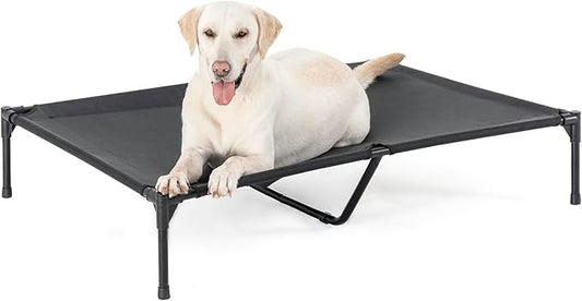 Elevated Dog Bed for Extra Large Dogs, Raised Dog Cot Beds Fits Up to 150 LBs, Heavy Duty Pet Cots with Durable Supportive Teslin Recyclable Mesh, Indoor & Outdoor Dog Bed, Black