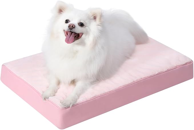KSIIA Orthopedic Dog Bed Waterproof Pet Bed for Small Dogs Deluxe Plush Washable Dog Bed with Egg Crate Foam & Removable Cover, 23 x 17 Inch, Pink