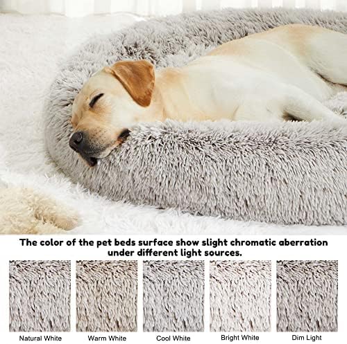 WESTERN HOME WH Calming Dog & Cat Donut Cuddler, Anti-Anxiety Warming Cozy Soft Round Bed, Fluffy Faux Fur Plush Cushion for Small Medium Dogs and Cats