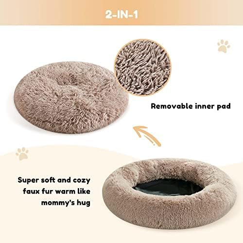 WESTERN HOME WH Western Home Faux Fur Dog & Cat Bed, Original Calming Donut Cuddler, 36" Brown, Round, Self-Warming, Non Skid Bottom, 8" Thick, 36" X 36" Inch, Machine Washable