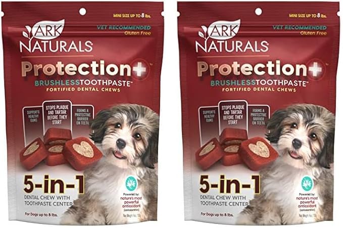 ARK NATURALS Protection+ Brushless Toothpaste, Dog Dental Chews for Mini Breeds, Prevents Plaque & Tartar, Freshens Breath, 4oz, 2 Pack
