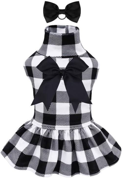 CuteBone Turtleneck Dog Velvet Dress Puppy Skirt Costume Pet Clothes Cat Apparel with Bow Hair Rope for Small Dogs CVD14S