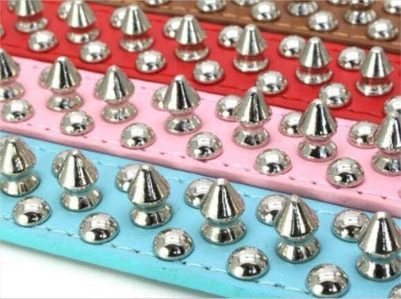 Spiked Dog Collar Soft Pu Leather Mushrooms Rivet Spike Studded Puppy Adjustable Pet Collars for Small Breeds (XS, Pink)