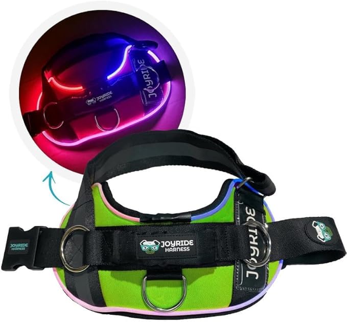 Joyride Harness LED Light Up Dog Harness 2.0 - Patent Pending Design, 3 LED Modes, Vibrant Rechargeable Lighting, Customizable Name Tag Area, and Convenient On/Off Button for Enhanced Pet Safety