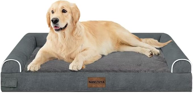 Large Dog Bed Orthopedic Washable: Jumbo Dog Bed Bolster Extra Large Dogs Egg Crate Foam Sofa Couch Waterproof Removable Cover - Dark Grey