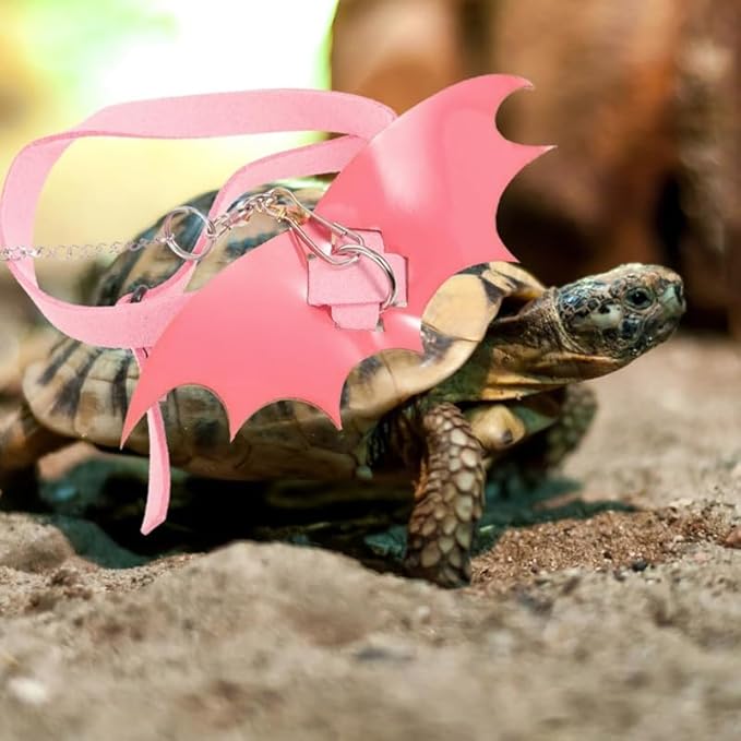 Turtle Harness and Leash with Wings- Harness Strap Chest Collar Adjustable Rope Walking for Turtle Reptile(Pink L