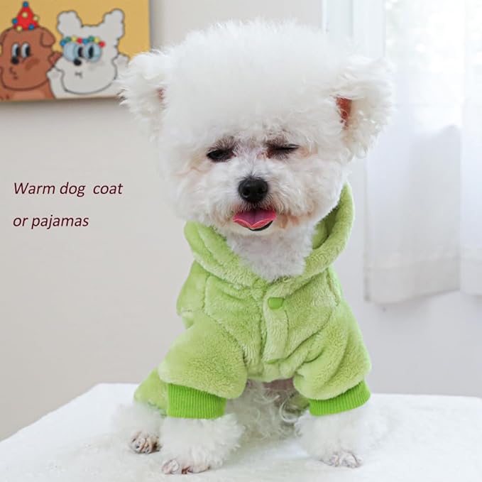 Dinosaur Dog Costume, Winter Dog Pajamas for Small Dogs, Warm Puppy Hoodies, Blue Cold Weather Coat for Cat, Warm Pet Clothes for Christmas Halloween. (Green-2, X-Large)