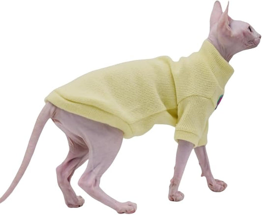 Sphynx Cat Clothes Autumn and Winter Thickened Warm Quilted Vest Shirt Hairless Cat Clothes Devon Cat Bottoming Shirt Pet Cat Clothes… (X-Large, Yellow)