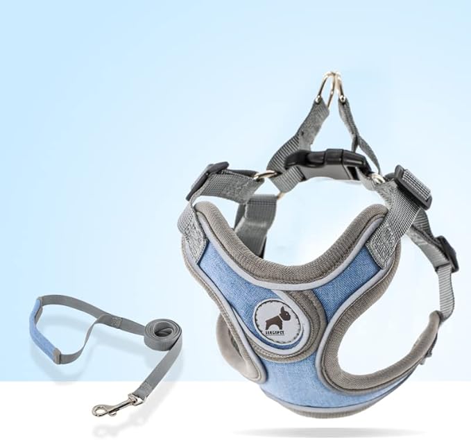 Dog Harness with Leash Set, Adjustable Step in Collars Harness with Breathable Padded Vest for Small Medium Large Dogs Training and Running(M, Blue)