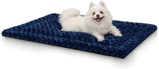 Washable Dog Bed Mat Reversible Dog Crate Pad Soft Fluffy Pet Kennel Beds Dog Sleeping Mattress for Large Jumbo Medium Small Dogs, 29 x 18 Inch, Blue