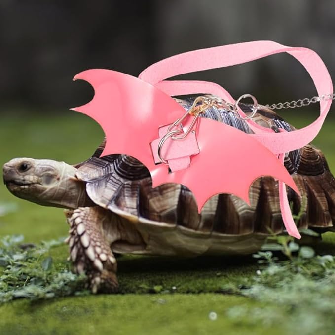 Turtle Harness and Leash with Wings- Harness Strap Chest Collar Adjustable Rope Walking for Turtle Reptile(Pink S
