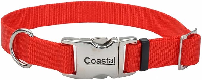 CCoastal Pet Adjustable Dog Collar with Metal Buckle - Comfortable Fade-Resistant Dog Collar with Snap Lock - Perfect for Walking & Tie Outs - Red - 5/8" x 10"-14"