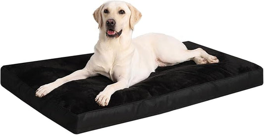 Dog Crate Bed Waterproof Deluxe Plush Dog Beds with Removable Washable Cover Anti-Slip Bottom Pet Sleeping Mattress for Large, Medium, Jumbo, Small Dogs, 35 x 22 inch, Black