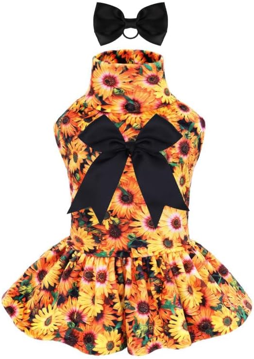 CuteBone Turtleneck Dog Velvet Dress Puppy Skirt Costume Pet Clothes Cat Apparel with Bow Hair Rope for Small Dogs CVD16XS